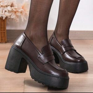Brown Chunky Platform Loafers